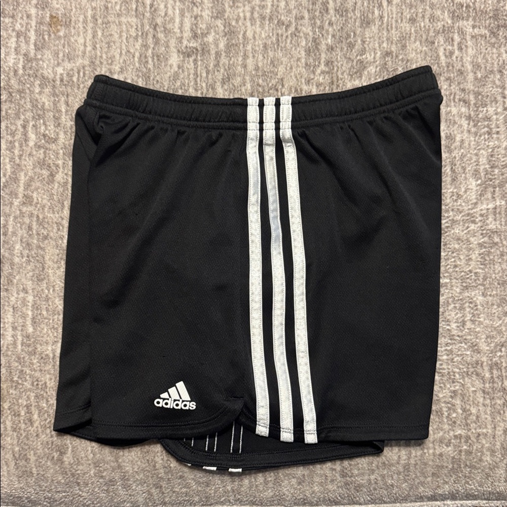 Adidas Girls Youth Active Shorts Running Track Black White 3 Stripe XL 16 - Picture 5 of 5